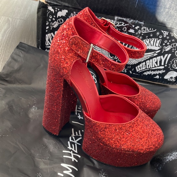 Dolls Kill Ruby Shine By Night Glitter Heels (Dorothy Shoes) - Picture 2 of 3